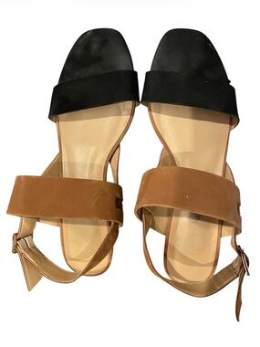 Women's Two-Tone Black and Brown Slingback Sandals